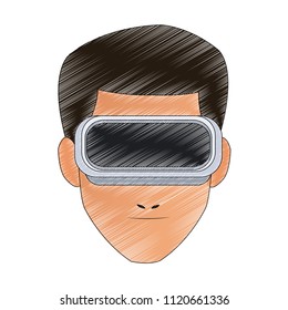 Man with VR glasses scribble