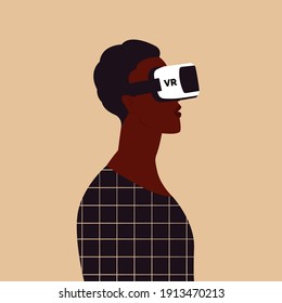 Man in VR glasses. Vector illustration in flat style.