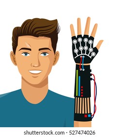 man vr reality glasses smart palm abstract