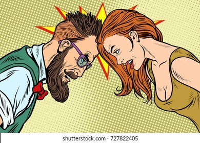 Man Vs Woman, Confrontation And Competition. Gender Inequality And The Fight Against Stereotypes. Pop Art Retro Vector Illustration