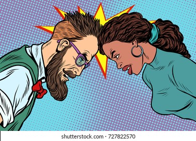 Man Vs Woman, Confrontation And Competition. Gender Inequality And The Fight Against Stereotypes. Pop Art Retro Vector Illustration