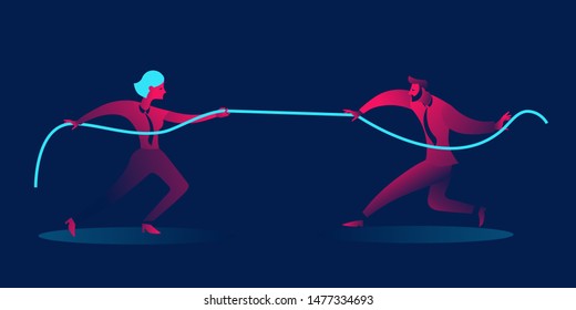 Man Vs Woman, Gender War.  Feminism, Gender Equality. Business Concept In Red And Blue Neon Gradients