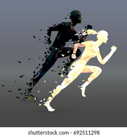 Man vs woman. Runners vector illustration. Feminism concept