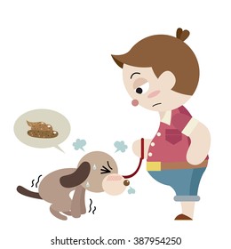 man wait for his dog pooping cartoon vector