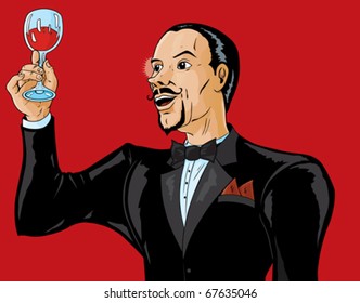 Man or waiter appreciating wine