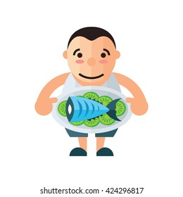 Man Waiter blue Fish