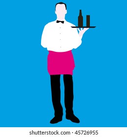 Man Waiter with bottle vector illustration
