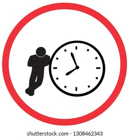 man waiting in 8.00 o'clock , caution road symbol sign and traffic symbol design concept, vector illustration. 