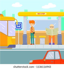 Man waiting for bus at bus stop