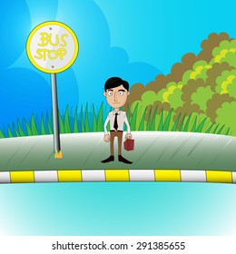 the man waiting the bus to work