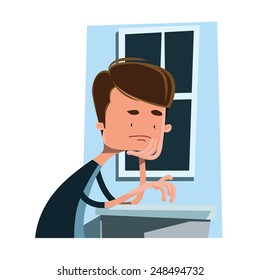 Man Waiting Next To A Window Vector Illustration Cartoon Character