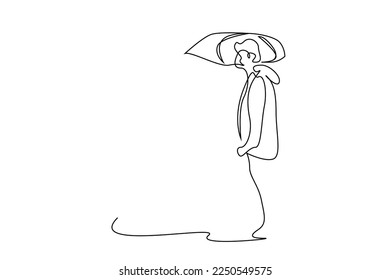 man waiting outside umbrella hold  line art