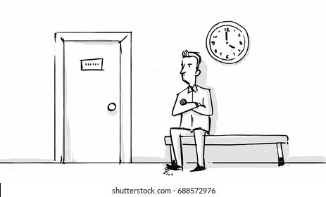 Man in the waiting room of the office, dental clinic or other. Vector sketch for cartoon, storyboard, project