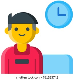 Man waiting for time to pass vector illustration. Visitor during visiting hours flat icon. Clock symbol showing 3PM three O' clock. 