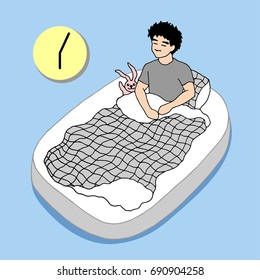 man wake up early in the morning 6 o'clock hand drawn vector