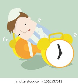A man wake up so hard, vector and illustration cartoon