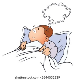Man wake up in night stressed. Male suffering nightmare. Funny people. Illustration concept for website and mobile website development.