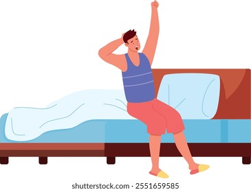 Man wake up and stretching. Morning awake icon isolated on white background