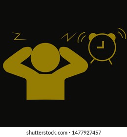 Man wakes up under the alarm clock. Icon. Vector illustration