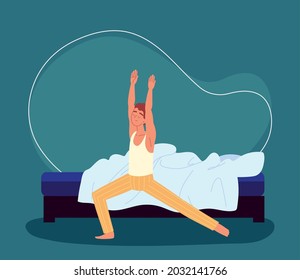 man waking up and doing exercise cartoon