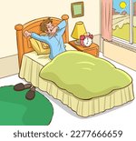 man waking up in the morning yawning cartoon vector