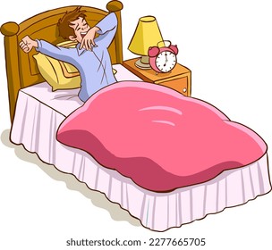 man waking up in the morning yawning cartoon vector