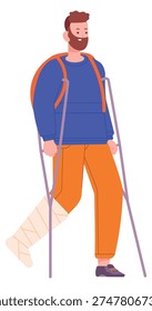 Man walk with broken leg in plaster cast