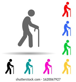 Man, Walk With A Cane Multi Color Style Icon. Simple Glyph, Flat Vector Of Walking With A Cane