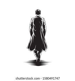 Man Walk With Cloak View Back Illustration Vector