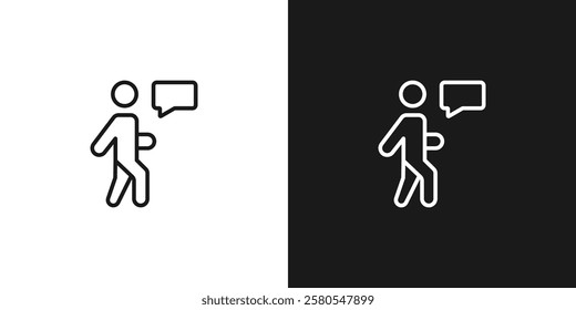 Man walk icon. Speech bubble. Outline Vector illustration