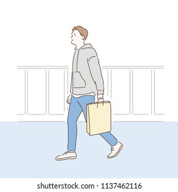 a man walk on the street. hand drawn style vector design illustrations.