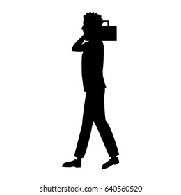man walk, with radio cassette player. pictogram human vintage style.