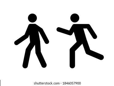 Man walk and run pictogram icon. Man pedestrian sign people and road traffic vector silhouette