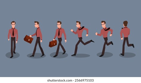 A Man walk and running in different views. Vector illustration