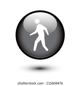 Man walk sign on black glossy button