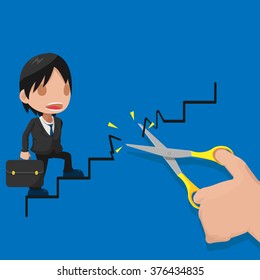 Man Walk Up Stair Cut Scissors Vector