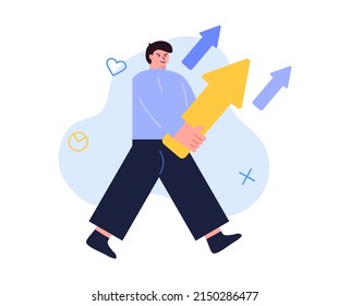 Man walk with statistic. Vector illustration