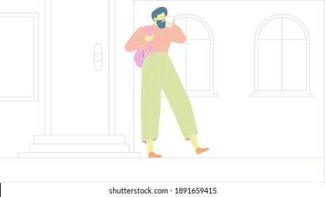 Man walk at street and talk to phone