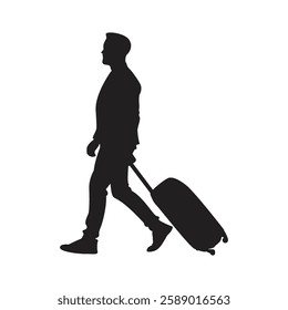 man walk with trolley bag silhouette