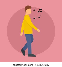 Man walk and whistle background. Flat illustration of man walk and whistle vector background for web design