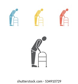 Man with walker. flat icon.Vector illustration