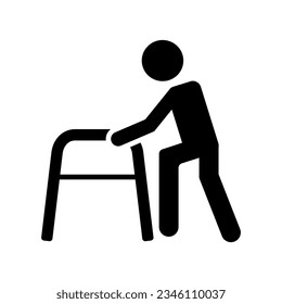 
Man with walker vector icon. filled flat sign for mobile concept and web design. Disabled people with walking frame glyph icon. Symbol, logo illustration. Pixel perfect vector graphics web symbol on 