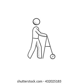 Man with walker vector sketch icon isolated on background. Hand drawn Man with walker icon. Man with walker sketch icon for infographic, website or app.