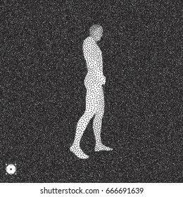 Man walking. 3D model of man. Stippling effect. Vector illustration.