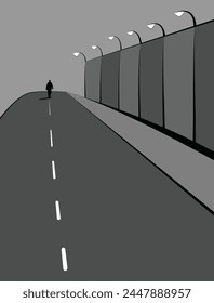 Man Walking Alone Flat illustration