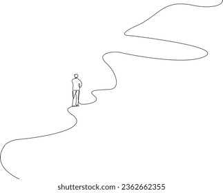 Man walking alone on a deserted road. Traveler walking on the mountain road.