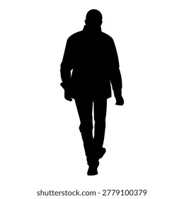 Man walking away back view silhouette in casual clothes isolated on white background. Professional flat graphic element for urban design. Vector illustration.