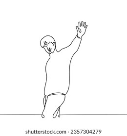 man walking away or passing by smiles and waves his hand - one line art vector. the concept say goodbye, say hello