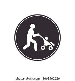 Man walking with baby stroller vector sketch icon isolated on background. Hand drawn Man walking with baby stroller icon. Man walking with baby stroller sketch icon for infographic, website or app.