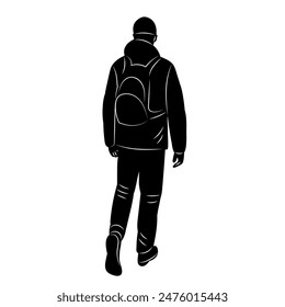 man walking back view silhouette, vector